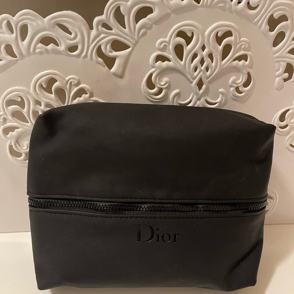 Christian Dior Beauty Cosmetic Makeup Black Dual Pouch Zip Bag Travel - Picture 3 of 13